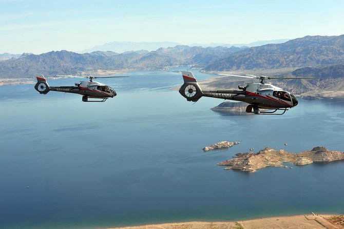 Grand Canyon Deluxe Helicopter Tour with Landing from Las Vegas - The big aerial payoff: Lake Mead, Hoover Dam, and the Las Vegas Strip