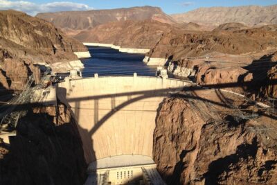 Grand Canyon Western Ranch Overnight Stay by Helicopter & Ground - The flight out of Las Vegas: Hoover Dam, Lake Mead, and desert geology