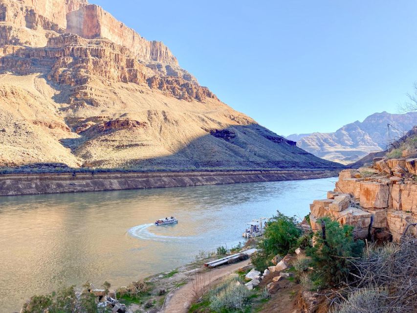 Vegas: Grand Canyon Airplane, Helicopter and Boat Tour - Pontoon boat time: the canyon walls rise right next to you